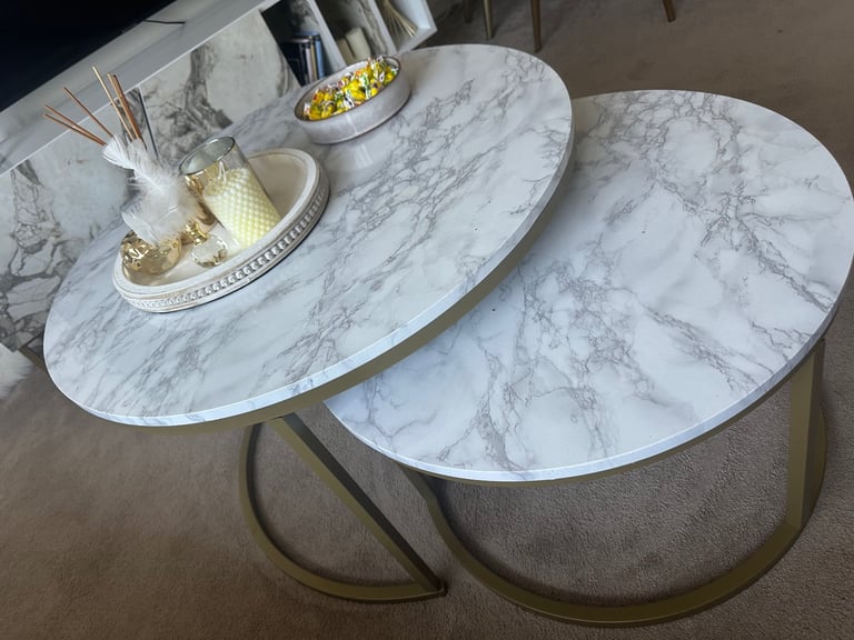  Nesting Marble-Effect Coffee Tables – Excellent Condition