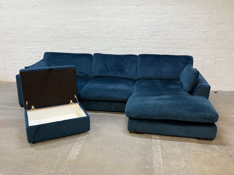 DFS Plush Velvet Corner Sofa with Matching Footstool RRP £1699