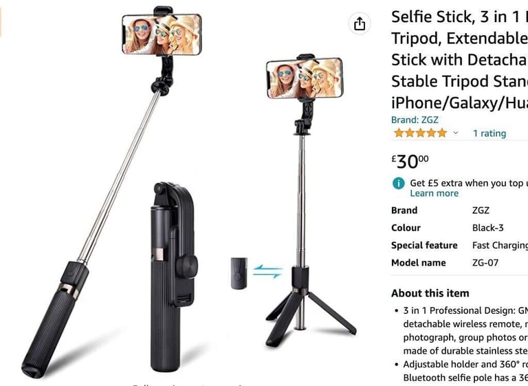 Selfie Stick 3-in-1 Bluetooth Selfie Stick Tripod | in Kingstanding, West  Midlands | Gumtree