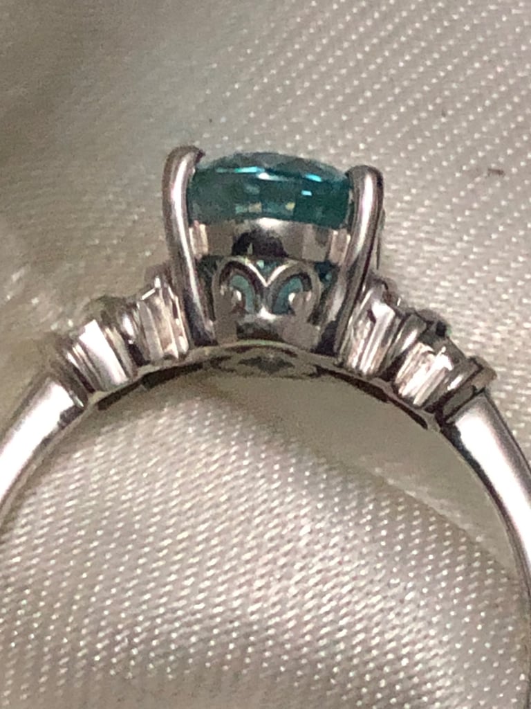 9X7 Blue Zircon Diamond Ring Size N Q V Sterling Silver 925 Platinum Overlay NEW 