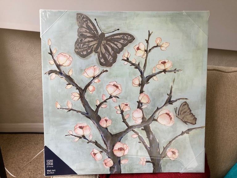 image for Wall art: silver butterflies canvas 50x50cm