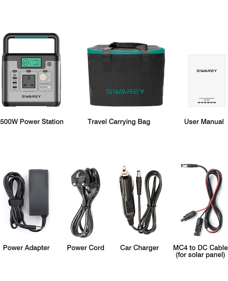 SWAREY Portable Power Station, 518Wh Power Staion with 500W(Surge 1000W) AC Outlet, PD 65W USB-C Por