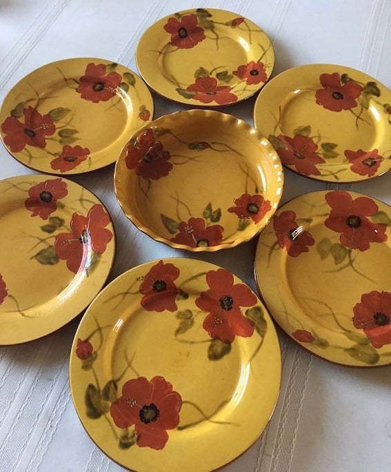 image for 8 piece Living Quarters Fleur de Paradis plates and casserole serving dish with red poppy design