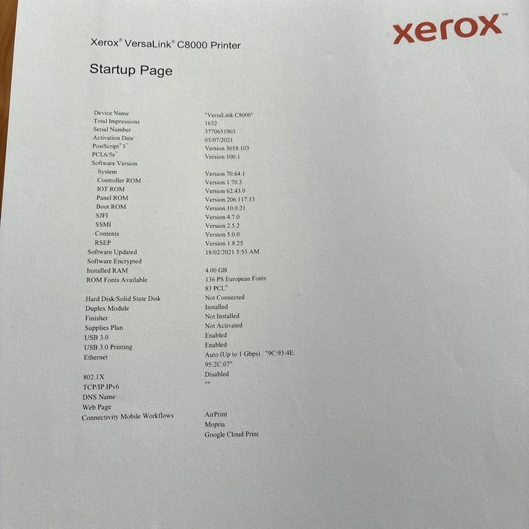 Xerox VersaLink C8000 Colour Laser Printer A3 A4 A5