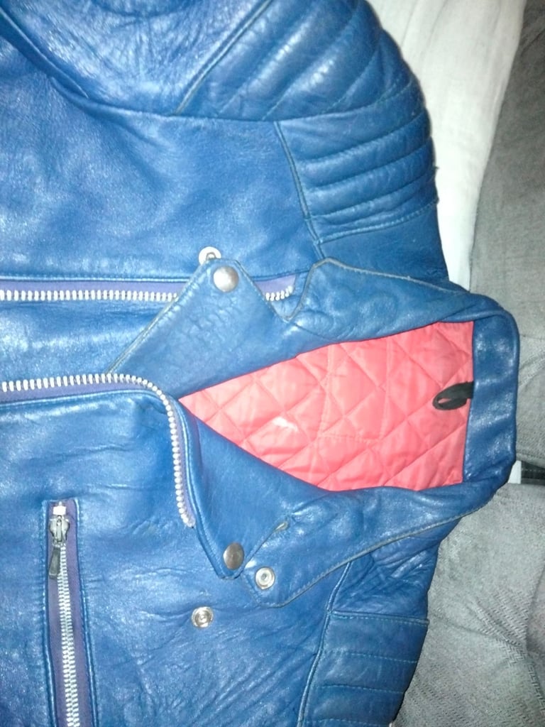 Vintage clix zipper blue leather motorcycle jacket 