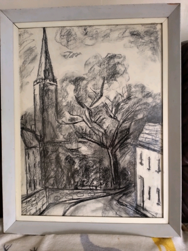 image for Vintage Original Charcoal Drawing 1930s