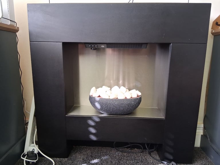 image for Adam Cubist Electric Fireplace Suite in Textured Black