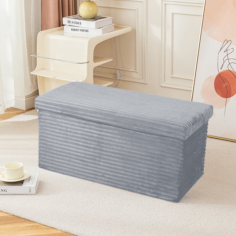 Large Fabric Ottoman Storage Box: Foldable Footrest, 78x38x38cm