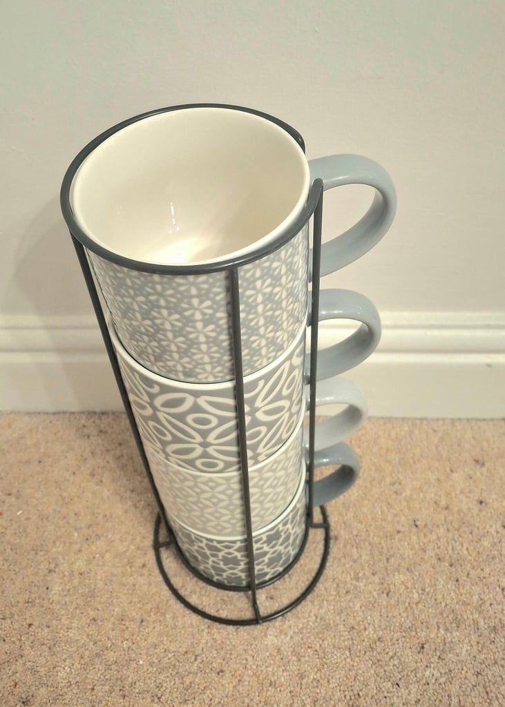 BRAND NEW Set x4 Coffee Stacking Tea Cups Mugs kitchen home