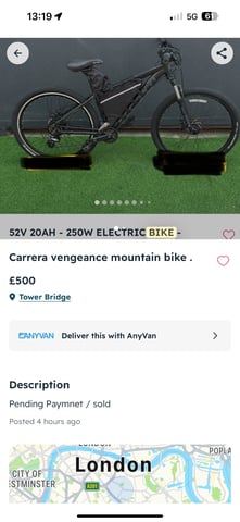 Carrera vengeance and battery kit fitted in Tower Bridge, London