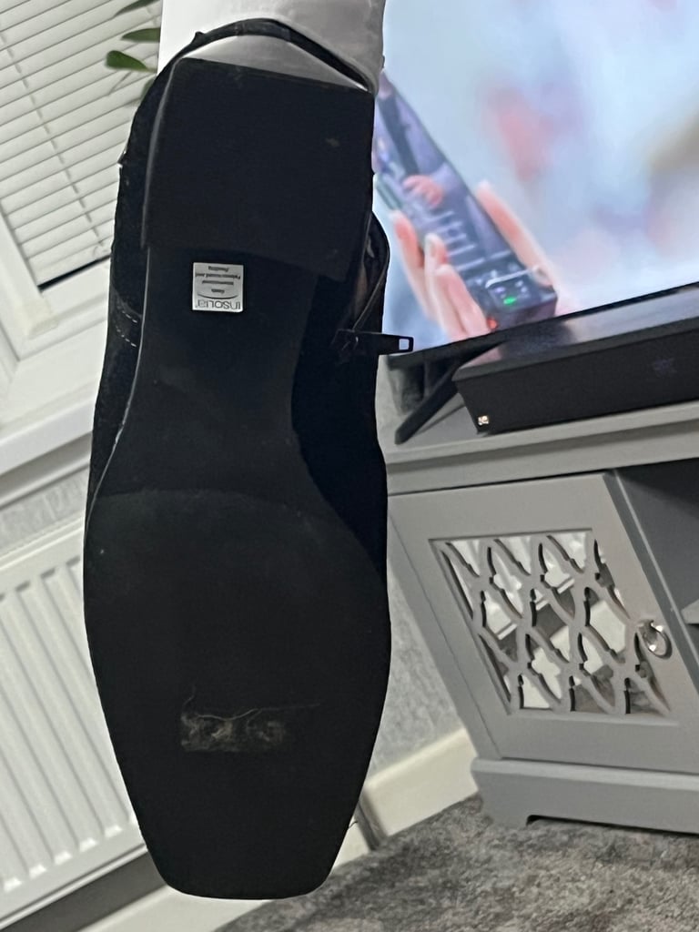 Black leather upper and suede boots