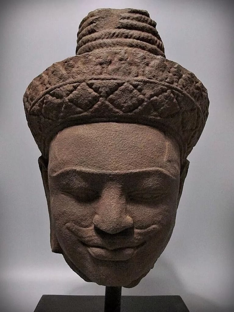Antique Sculpture Khmer Sandstone Shiva Head Figure 'Bakheng Style'