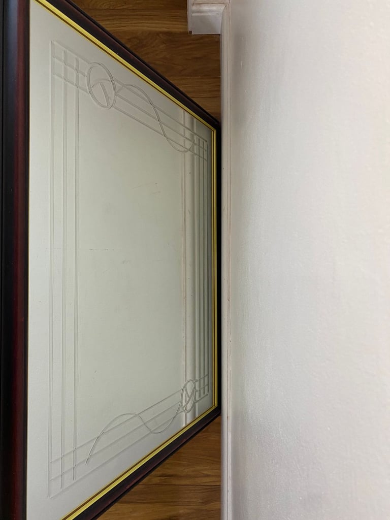 Large heavy etched rectangular mirror with Art Nouveau / Charles Rennie Mackintosh style design