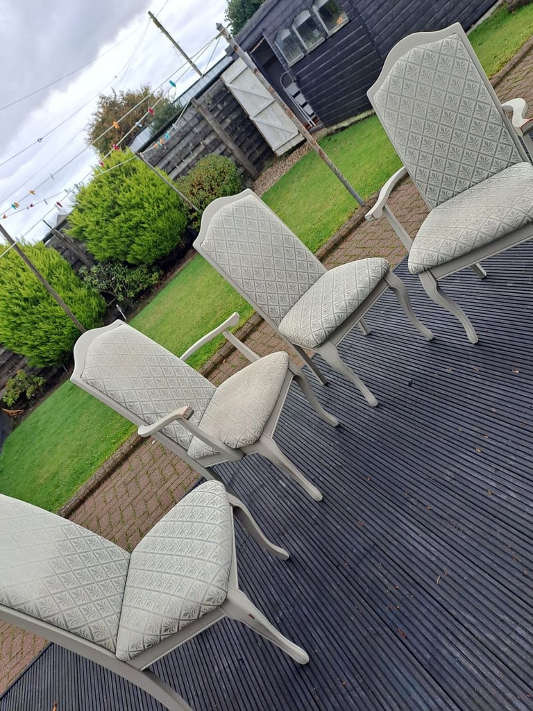 image for 4 dining chairs wooden cream fabric