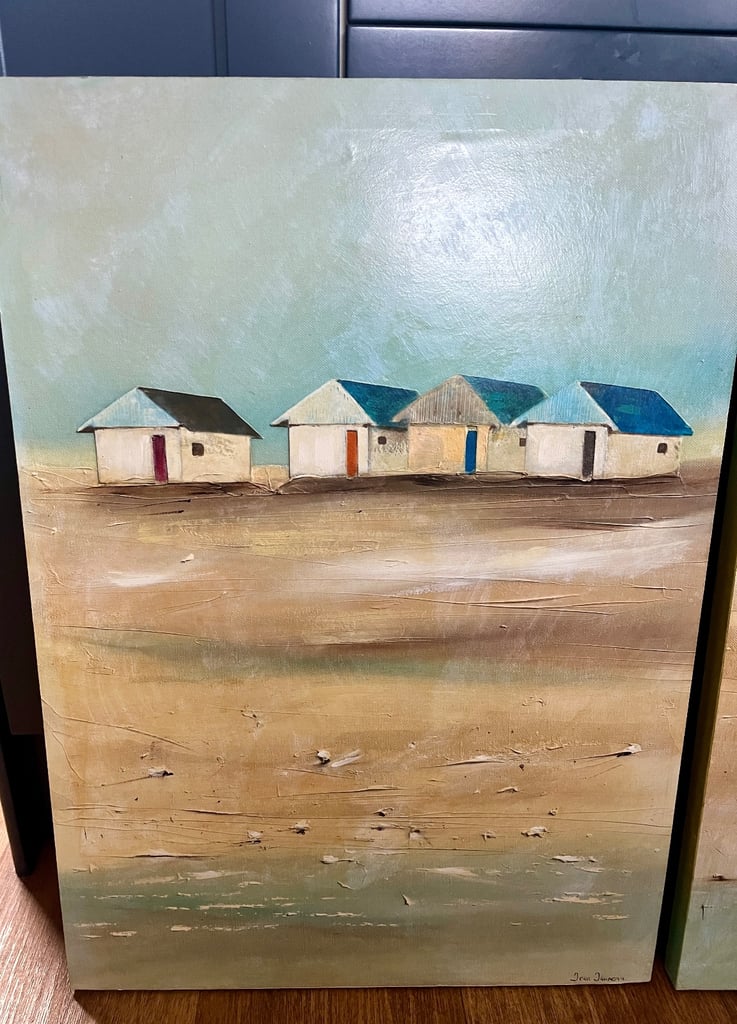 Pair of large canvas picture prints beach scene 