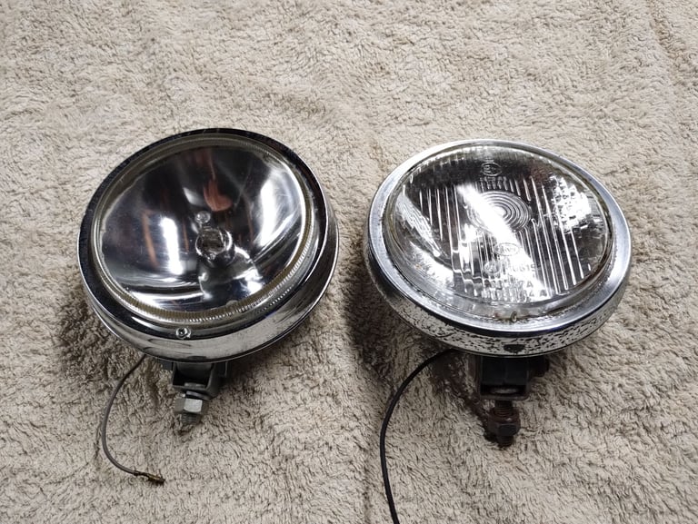 Classic car two fog or driving lights. Vintage.