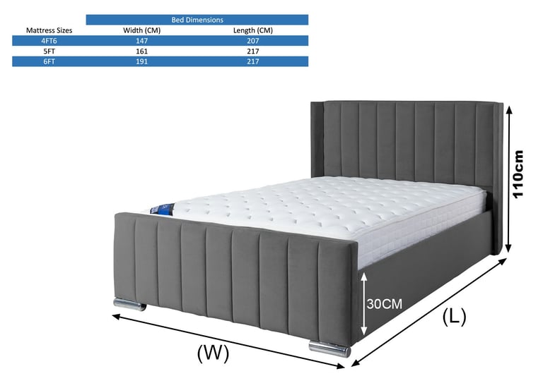 NEW OTTOMAN PANEL WING PLUSH VELVET UPHOLSTERED BED FRAME DOUBLE & KING SIZE