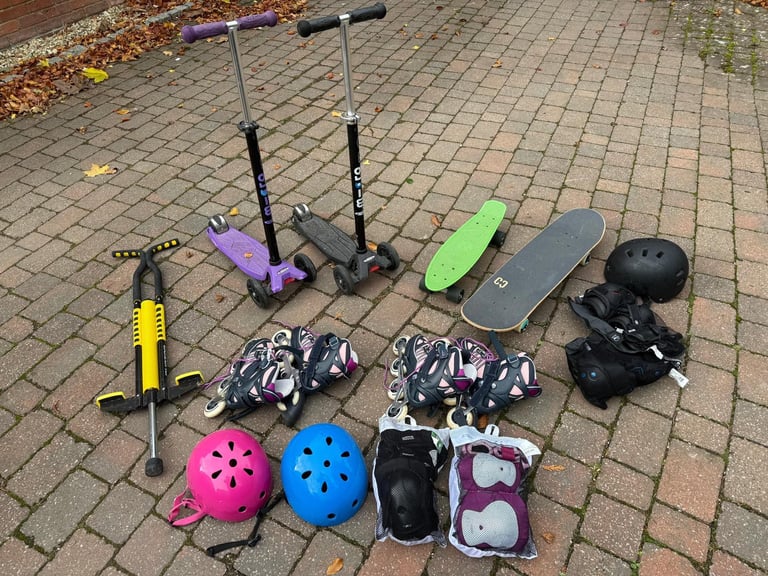 Garden toy bundle - microscooters, skate boards etc 