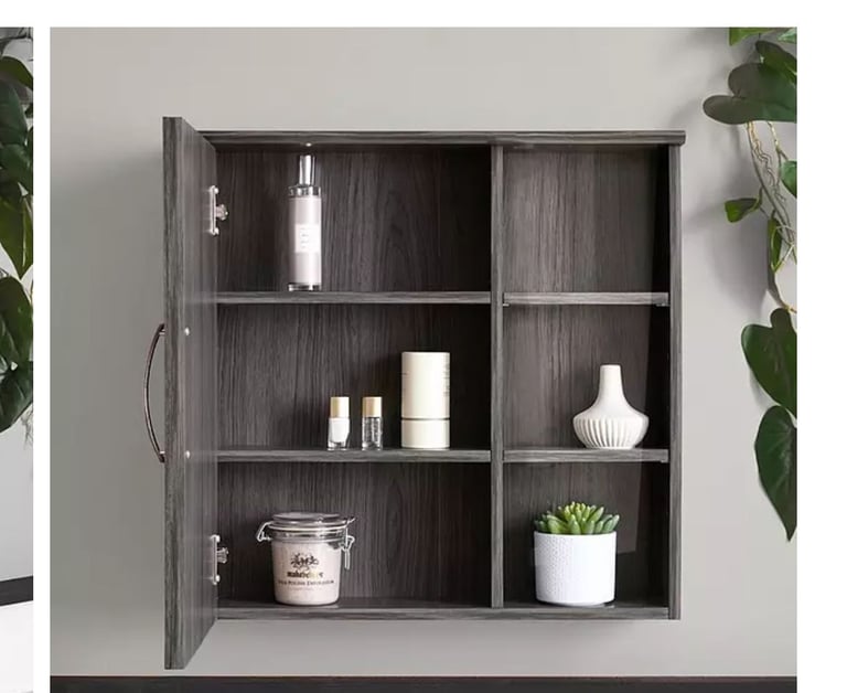 Mirrored Bathroom Wall Cabinet - Grey Oak