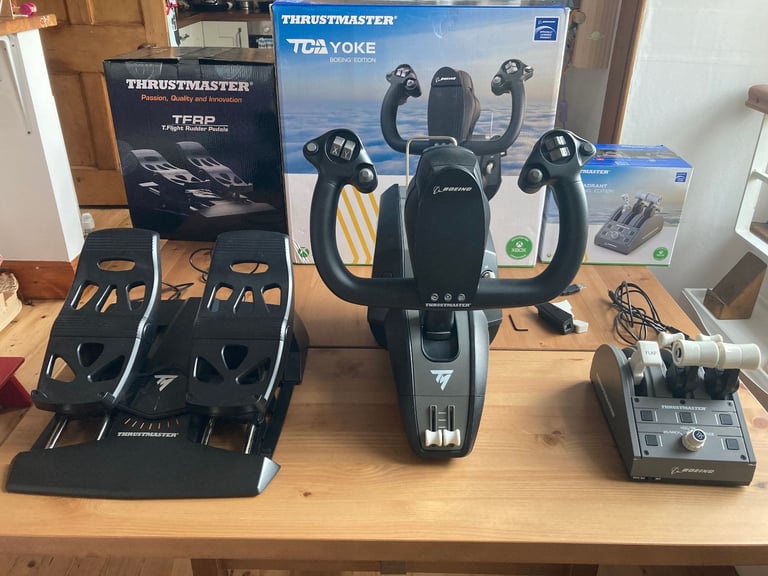 Thrustmaster Flight Simulator controls: Yoke, Throttle Quad, Pedals