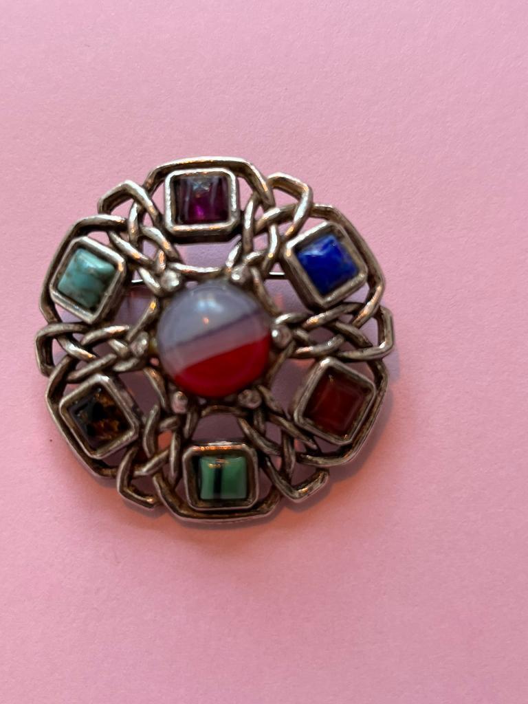 image for Lovely vintage collectable pewter gemstone brooch. 