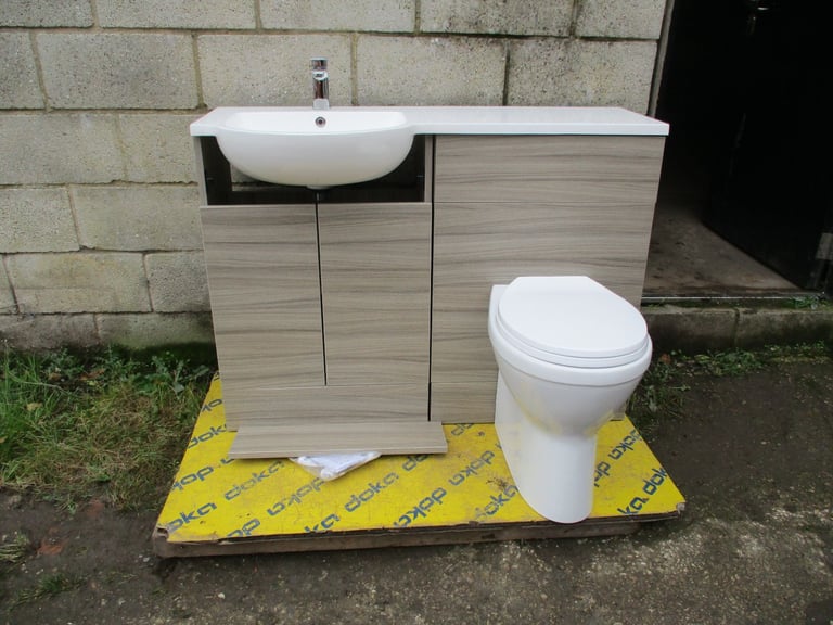 LH Combination FloorstandingVanity Unit In Driftwood