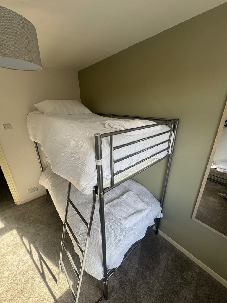 Modern Metal Bunk Bed with Mattresses - Virtually New, Used Once! (£327 new)