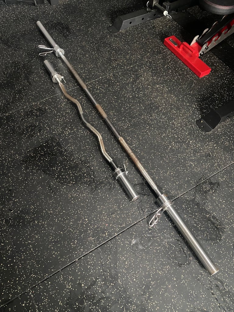 image for Bodymax 7 foot 20kg olympic barbell & Olympic ez curl bar with 4x collars 