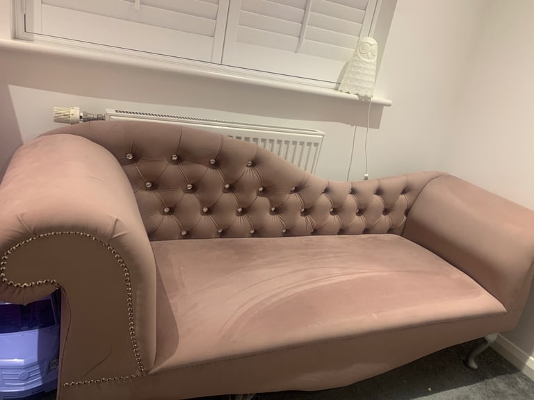 Dusty Pink Velvet Tufted Chaise Lounge Sofa Lounger Chesterfield Styl