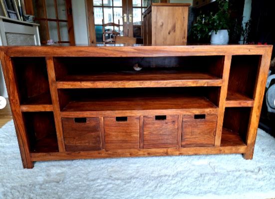 image for  TV corner unit  Solid Sheesham  Handmade with 4 drawers  by John Lewis Excellent condition