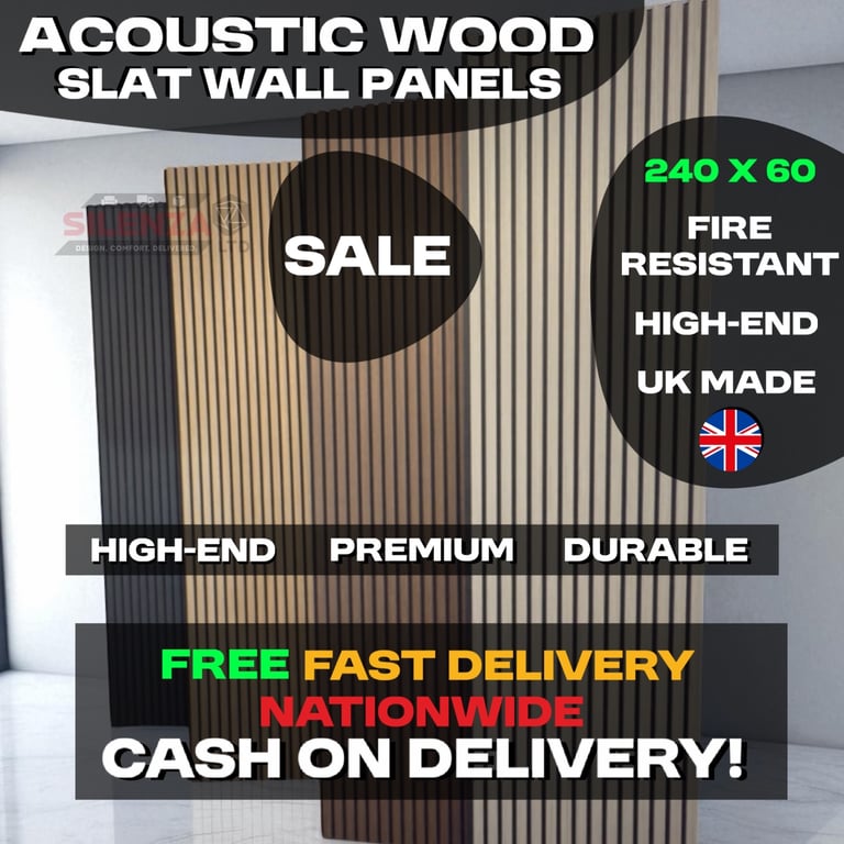 Acoustic Wood Slat Wall Panels - For Media Walls 240x60