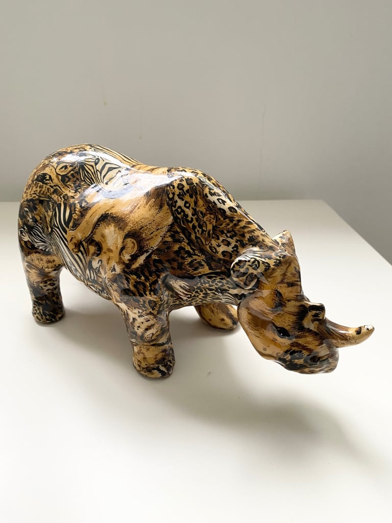 Two Large Ornamental Artworks /Collage Safari print Rhino & Alligator