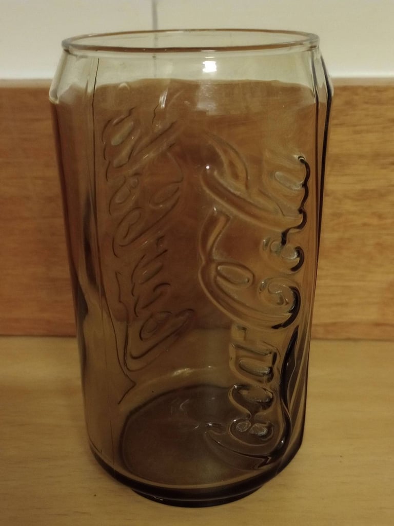 House Clearance! Brown Coca Cola Can Shaped Drinking Glass Tumbler in excellent condition