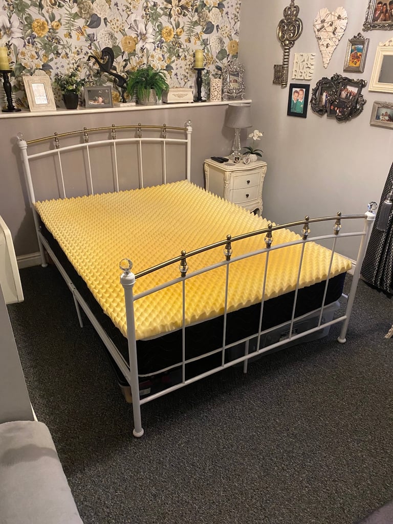 image for Double White metal bed frame & mattress