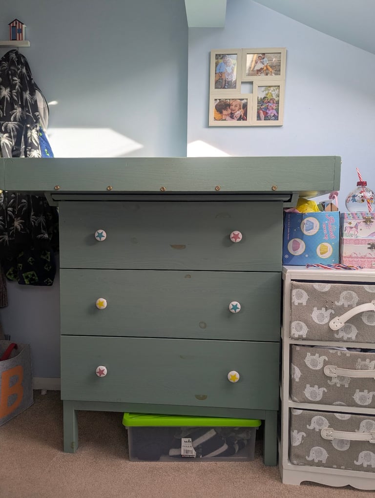 Beautiful Solid Pine IKEA Tarva Chest of Drawers + Bespoke Sliding Changing Table Top