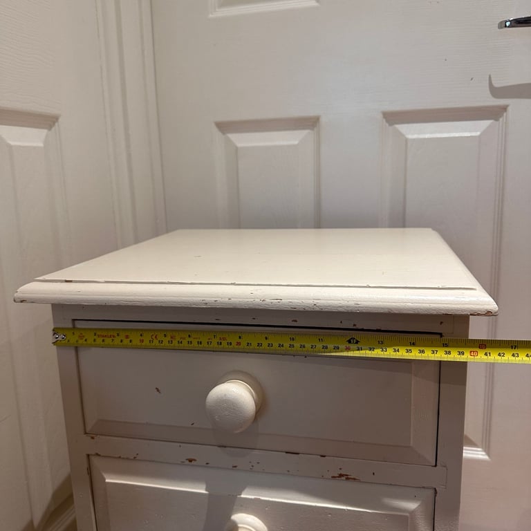 Solid Country Pine Bedside Cabinet Table 3 Dovetail Drawers Cream CHIPPED Paint