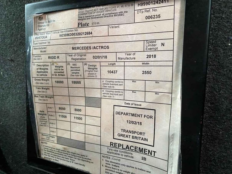 MERCEDES ACTROS 1824 *EURO 6* 4X2 DEMOUNT CHASSIS CAB 2018 - BV67 OUA
