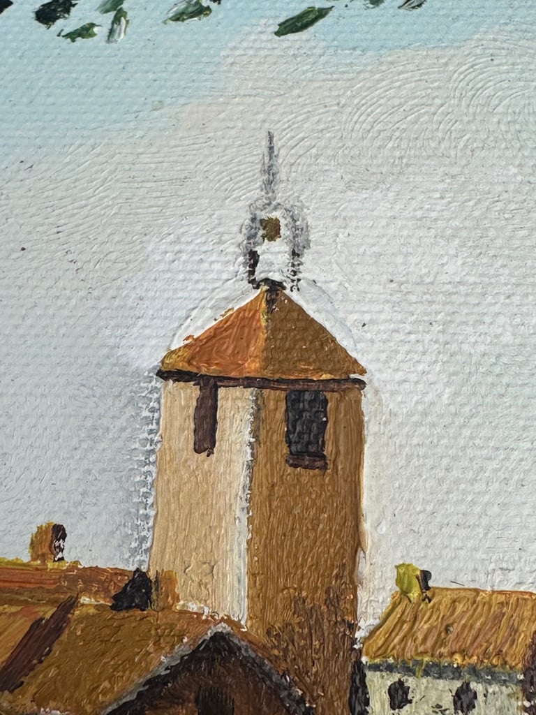 VINTAGE FRENCH OIL PAINTING, OIL ON CANVAS VILLAGE IN PROVENCE, SIGNED - 35x22cm - WILL POST!