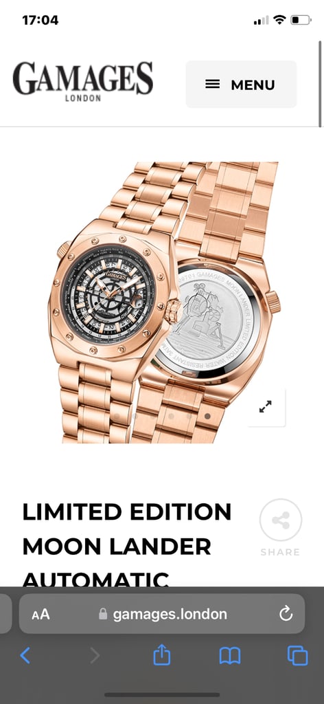 New Gamages of London Moon Lander watch in Rose