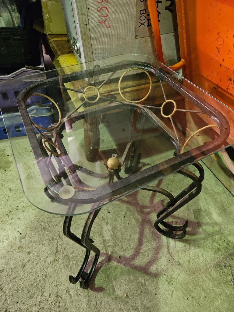 2 coffee tables glass top metal base