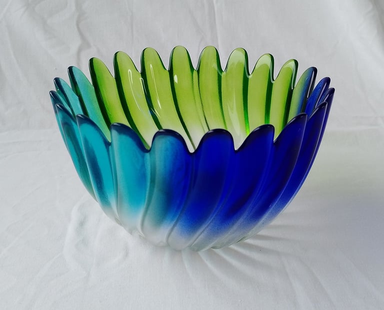 Glass Bowl, Blue Green Aqua, Decorative & Useful for Nibbles, Table Decor, Used-Like New