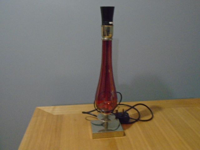 Vintage Ruby Coloured Glass & Metal Table Lamp