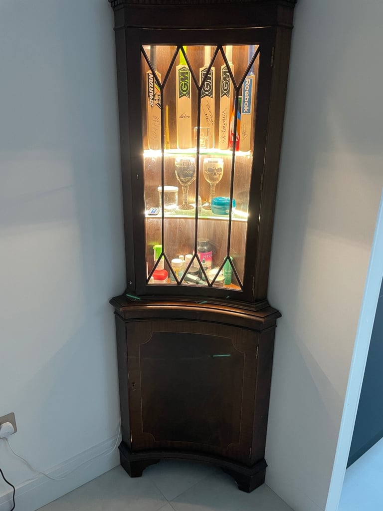 image for Corner glass shelf cabinet with sensor LED light