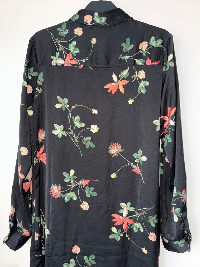 Women’s Apricot Satin Floral Shirt Dress size 10