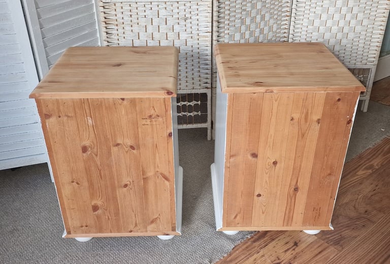 UPCYCLED PAIR OF SOLID PINE BEDSIDE CABINETS 
