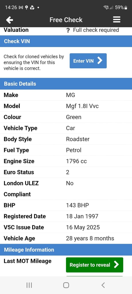MG, MGF, Convertible, 1997, Manual, 1796 (cc), 2 doors