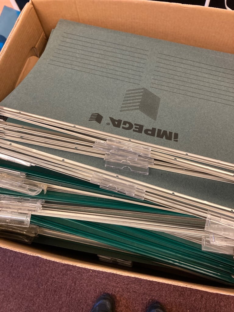 Free - two boxes of filing cabinet hanging folders 