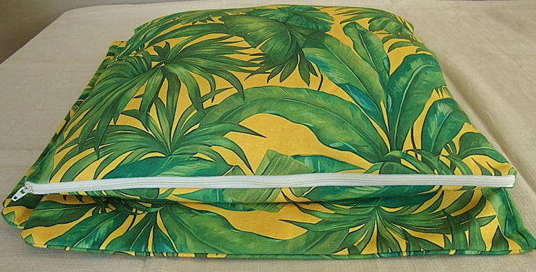 4 cushion covers 40cm x 40cm, (16 x 16 inches), Tropical foliage green & yellow, new
