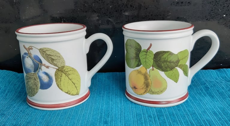 image for Vintage DENBY STONEWARE MUGS - COLLECTION OF FRUIT Maxwell House 25