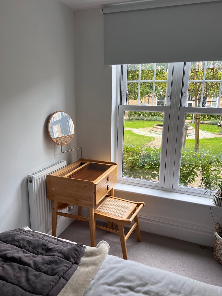image for Bamboo dressing table / makeup vanity table and stool set